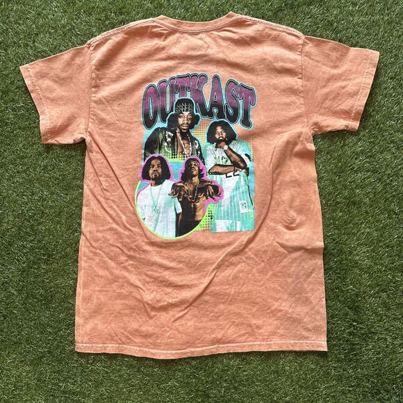 Y2K OUTKAST Orange Cotton Crew Neck Short Sleeve Distressed T-Shirt Size Medium - Picture 8 of 9